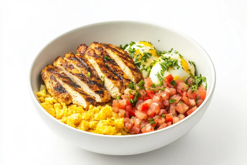 Healthy Chick‑fil‑A breakfast bowl with grilled chicken and egg whites