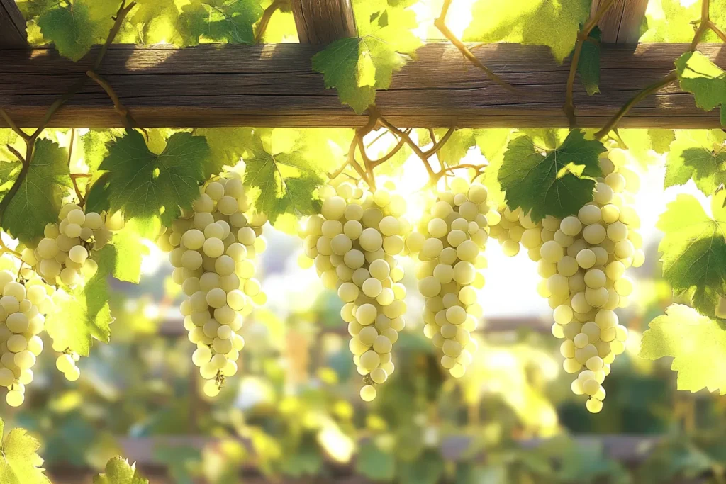 Backyard vineyard with white grape vines