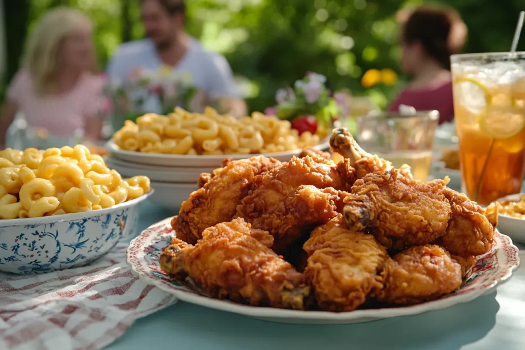 Homemade fried chicken recipe in a picnic setting