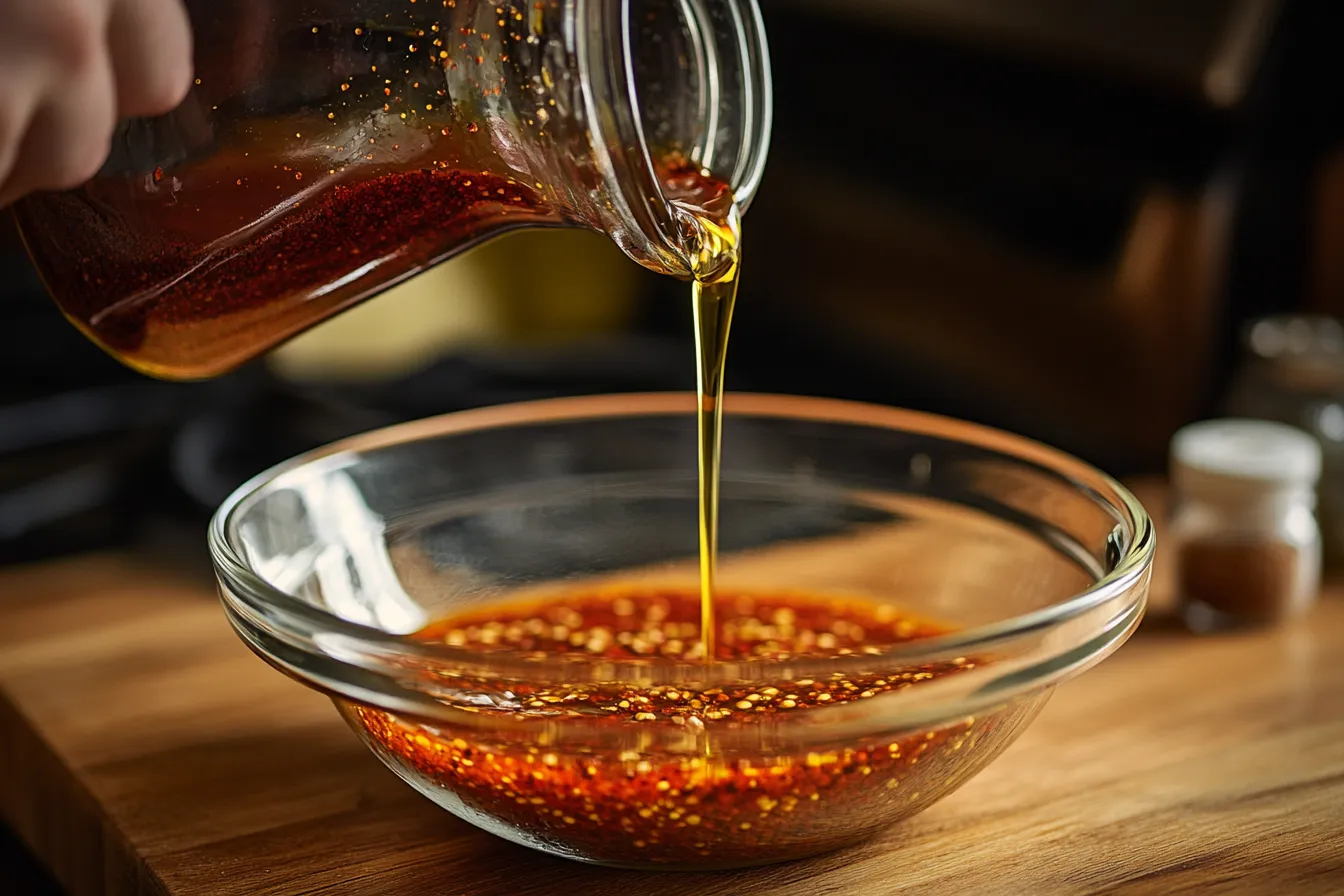 Pouring hot oil into spice mixture
