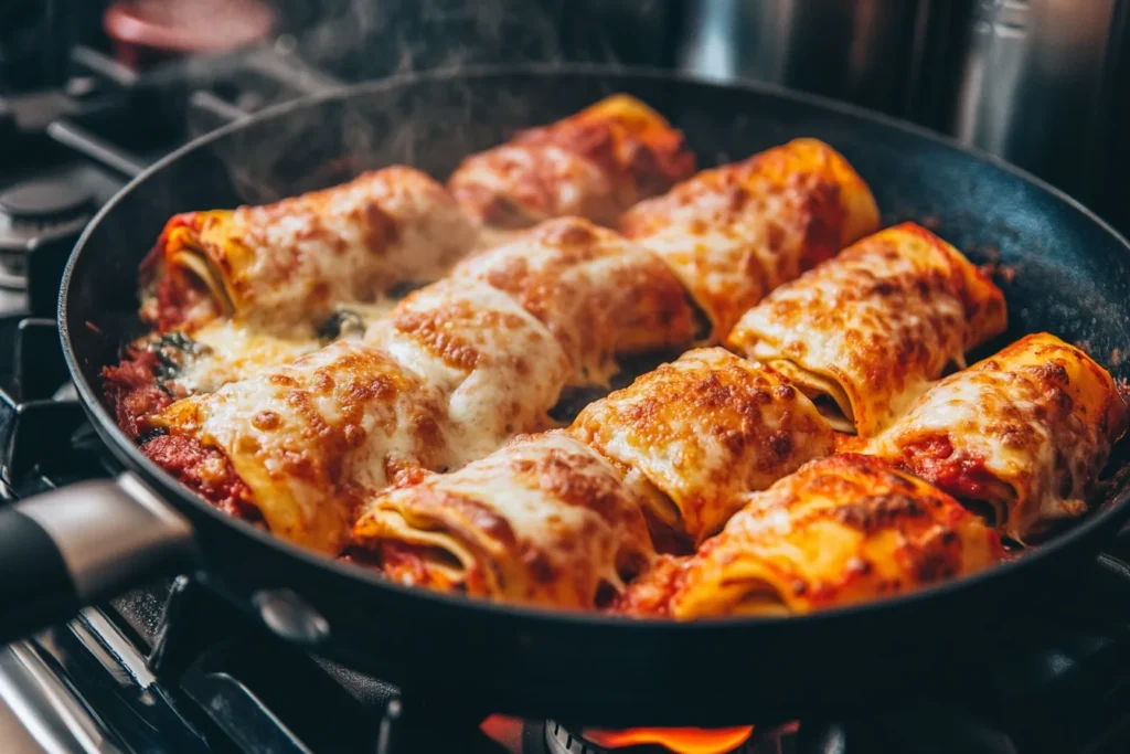 Reheating pizza roll ups in a skillet
