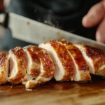 Slicing a smoked chicken breast