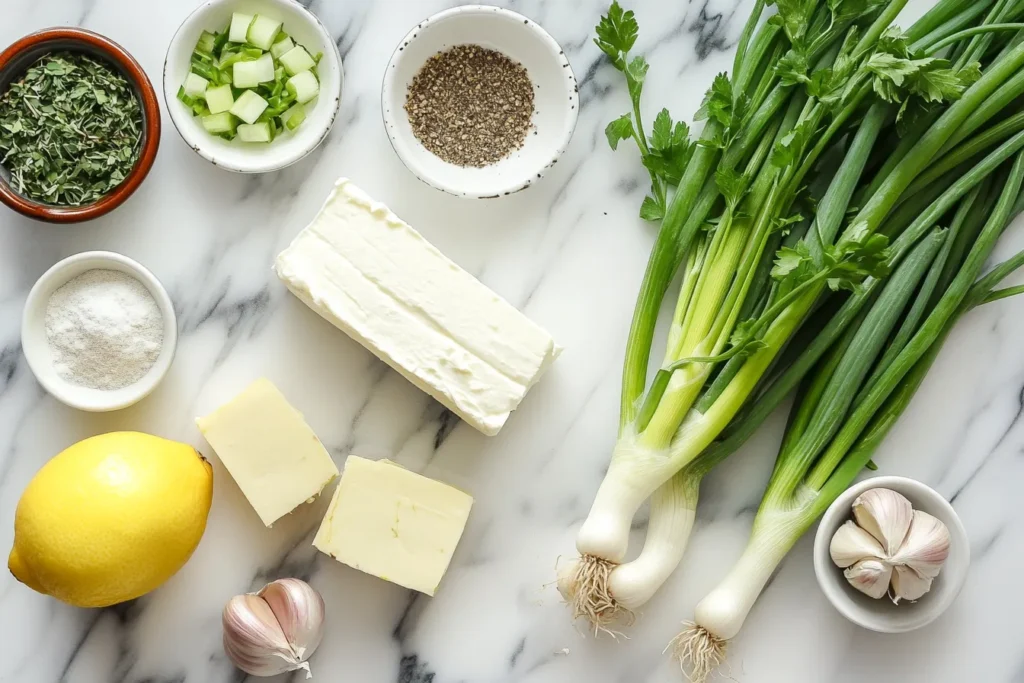 Cream cheese, scallions, and optional add-ins on a kitchen counter