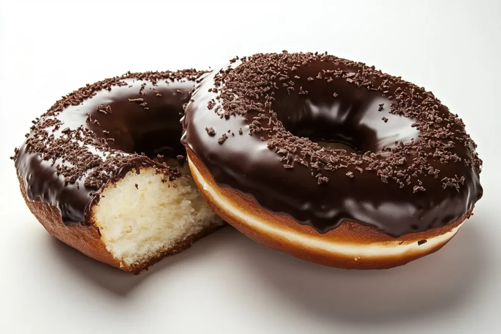 Cross-section of a chocolate glazed doughnut