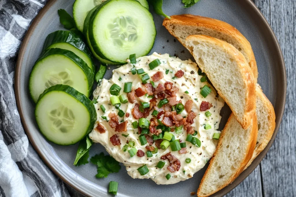 Portion of bacon scallion cream cheese with macro nutrition chart