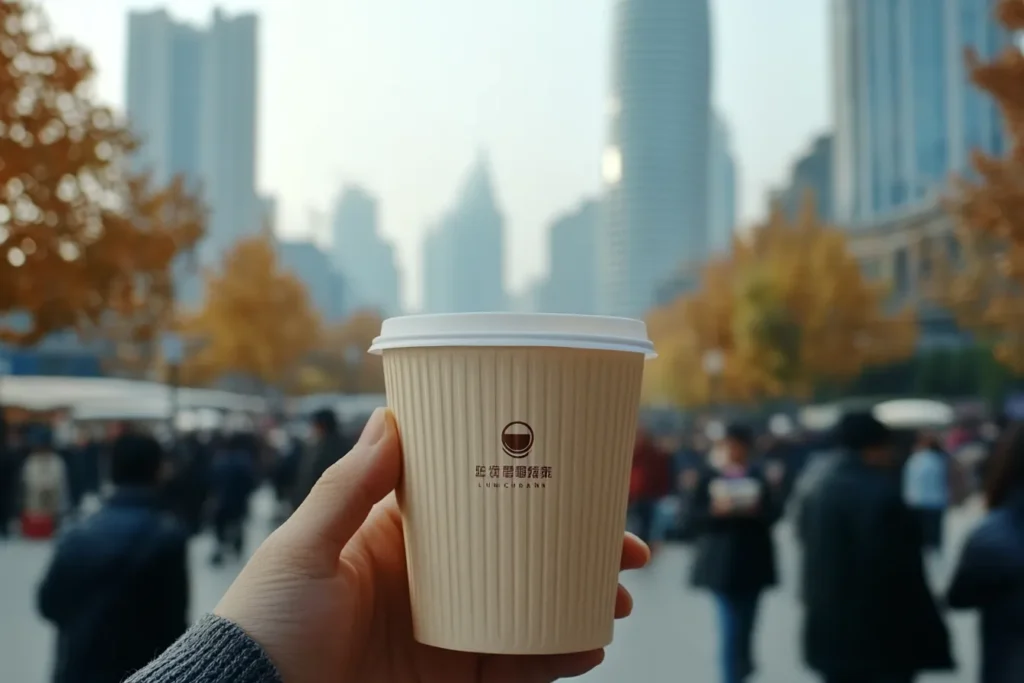 Luckin Coffee cup in a Chinese city