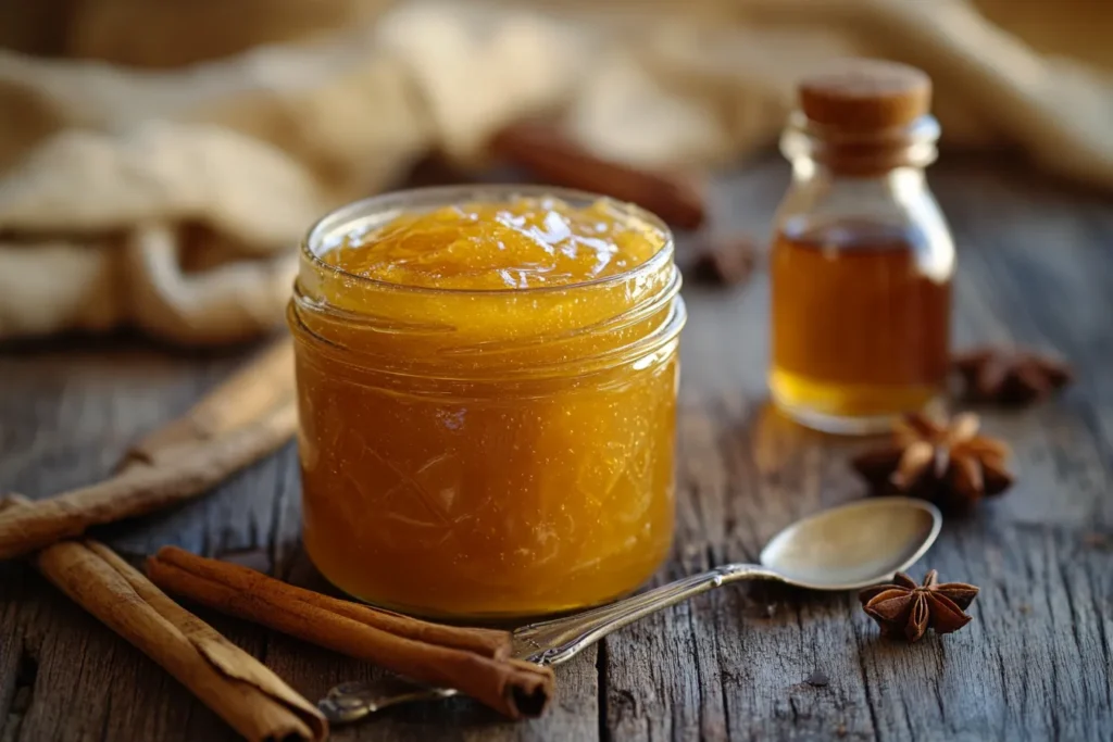 Maple cinnamon roll icing in a glass jar
