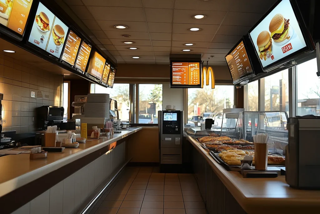 McDonald’s breakfast menu board inside the restaurant