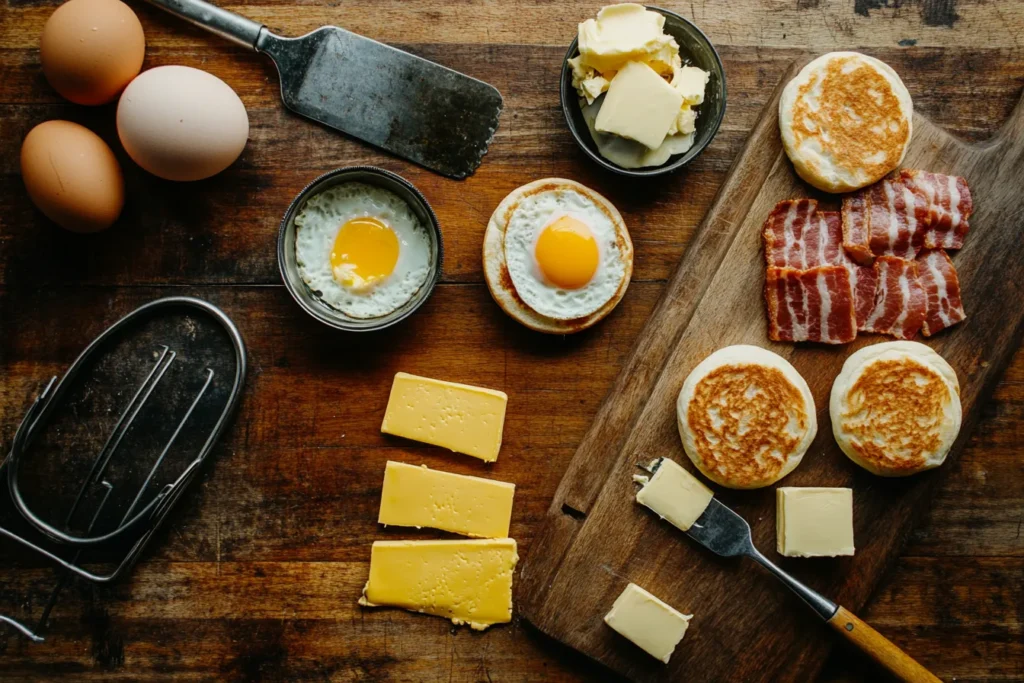 Ingredients laid out for making a McMuffin