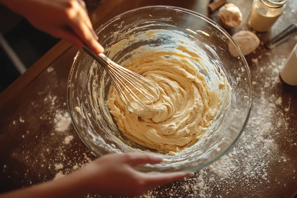 “mixing batter for mini donuts”