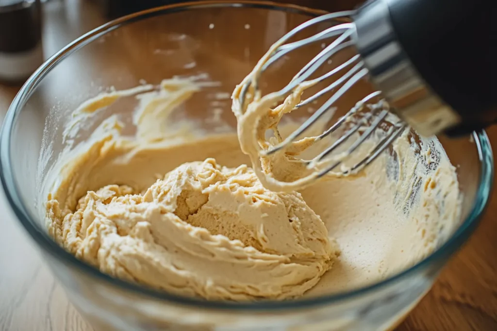 Mixing cream cheese and peanut butter for cheesecake balls
