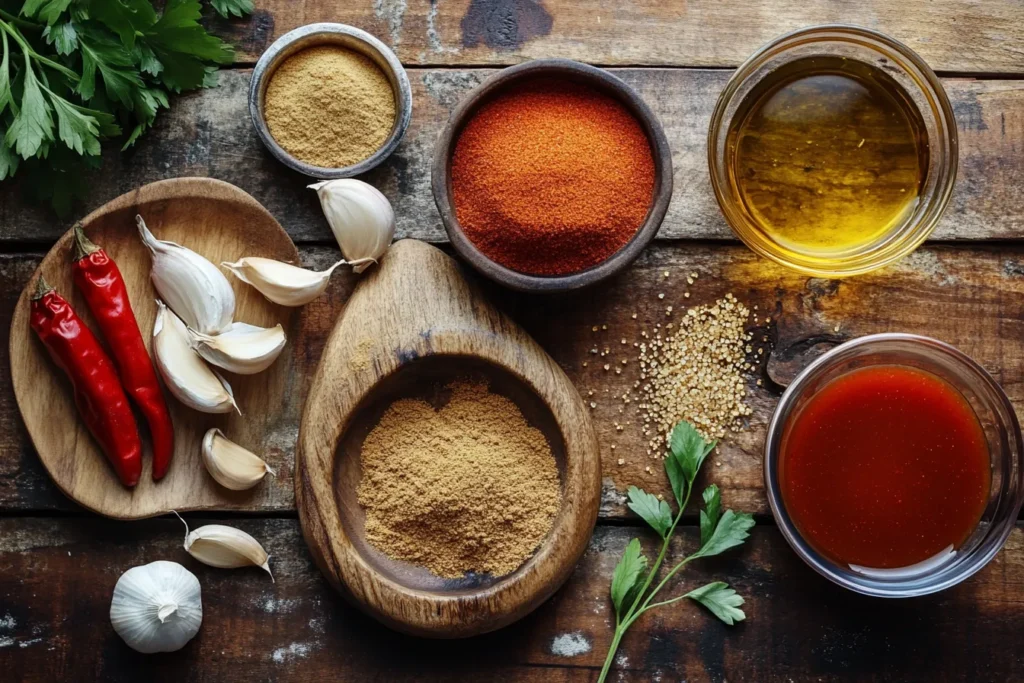 Flat lay of Nashville hot sauce ingredients