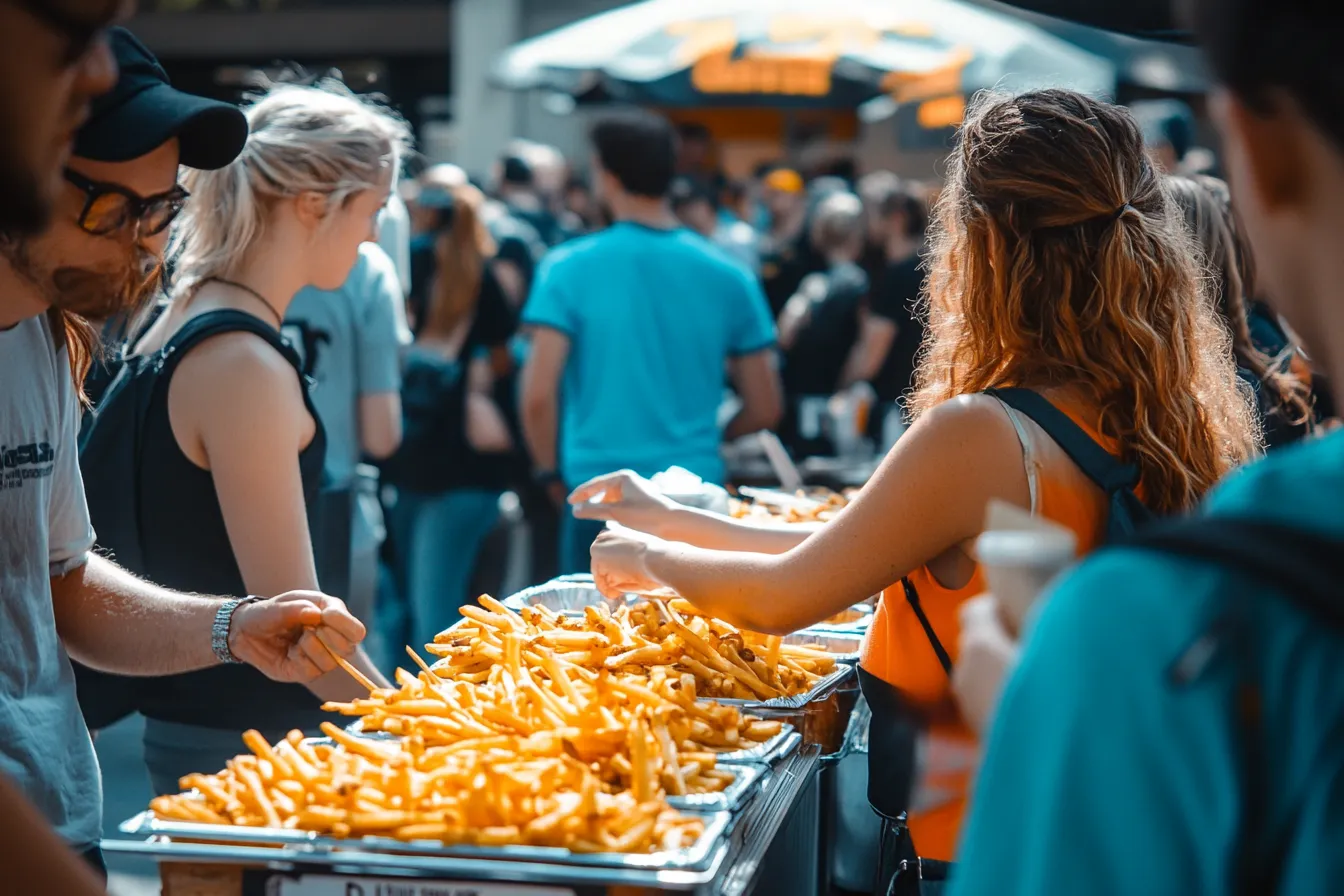 People celebrating National French Fry Day with free fries