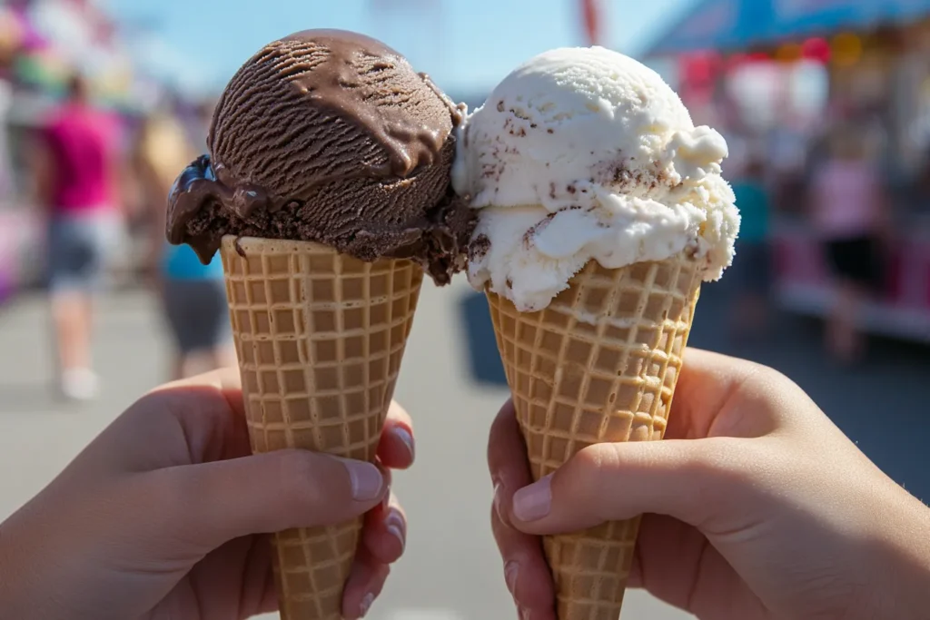 Person holding Dairy Queen and Baskin-Robbins ice cream cones