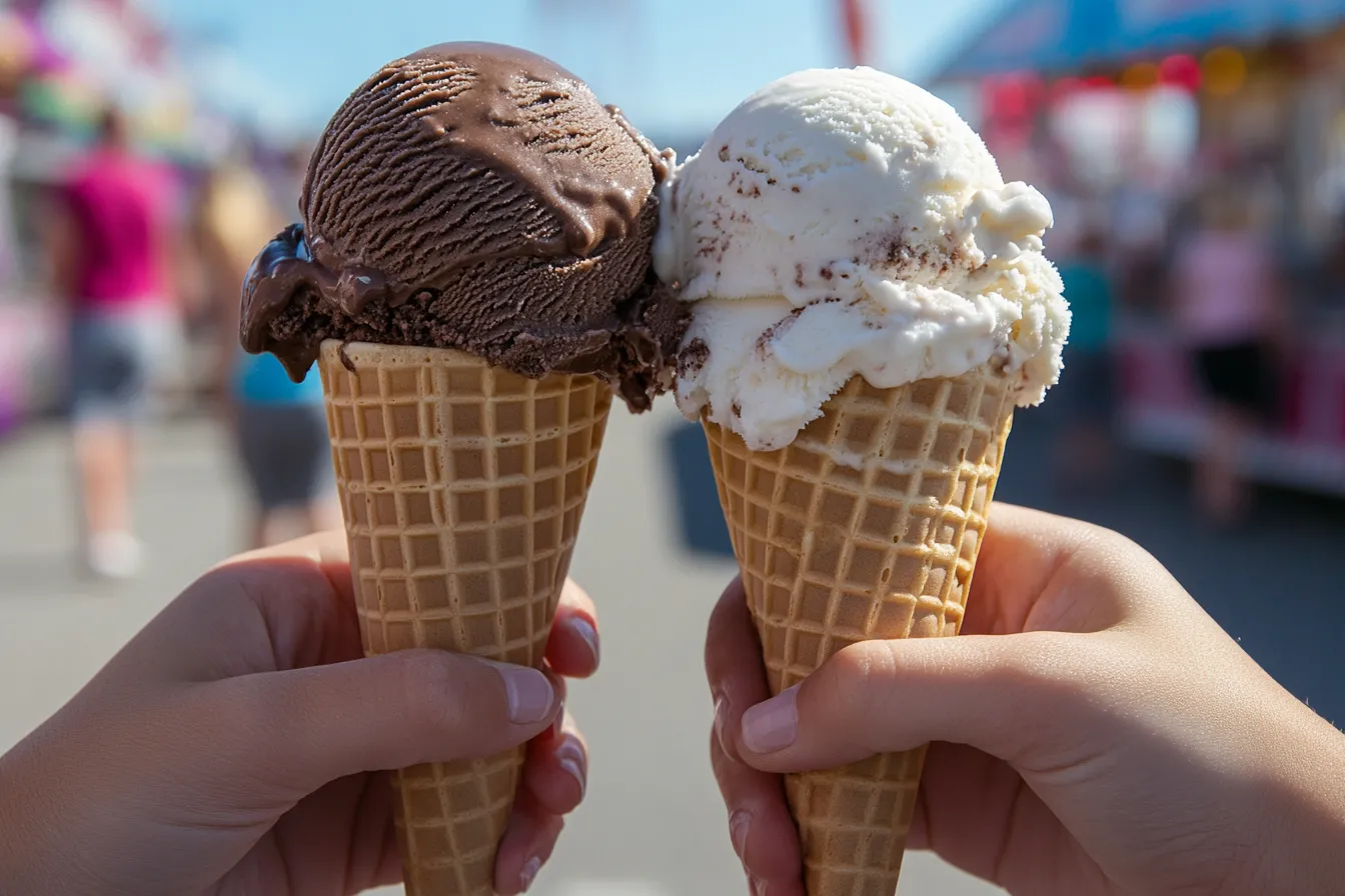 Person holding Dairy Queen and Baskin-Robbins ice cream cones