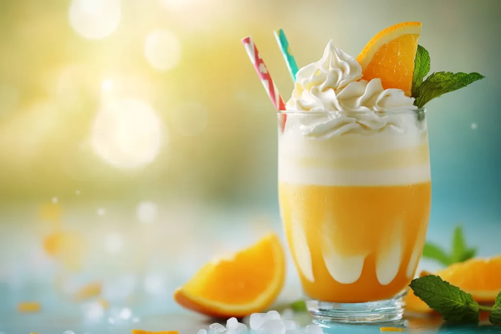 Orange creamsicle drink with creative garnishes