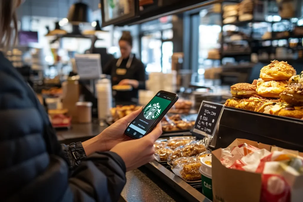 Starbucks mobile app being used to order breakfast