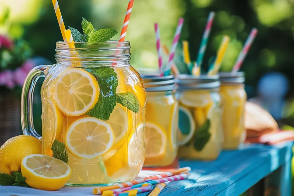 Large dispenser of lemonade with fruit