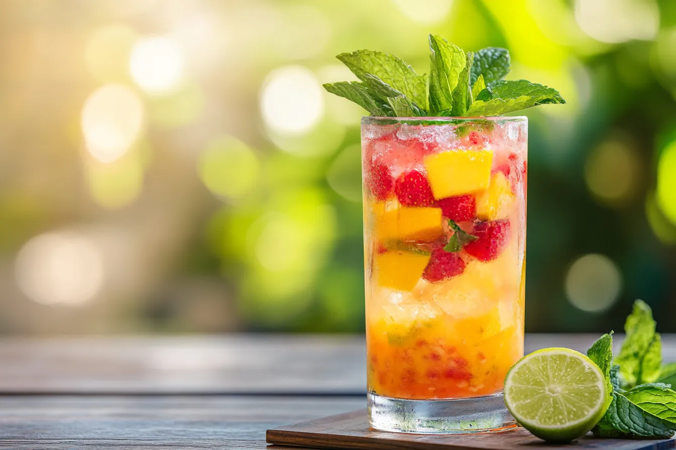 “Refreshing Pulse Mojito in a tall glass with mint and lime”