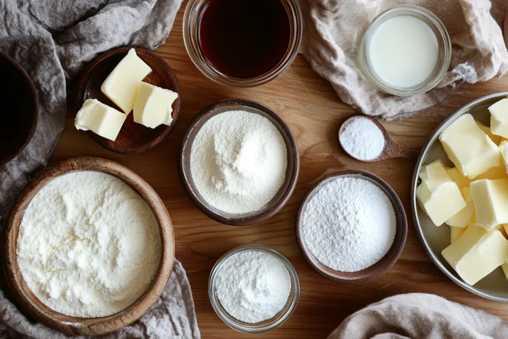 Ingredients for no cream cheese frosting in bowls
