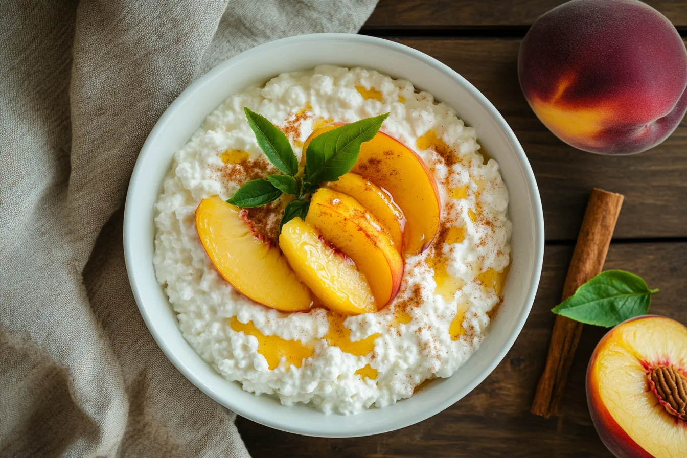 Cottage cheese and fresh peach snack bowl