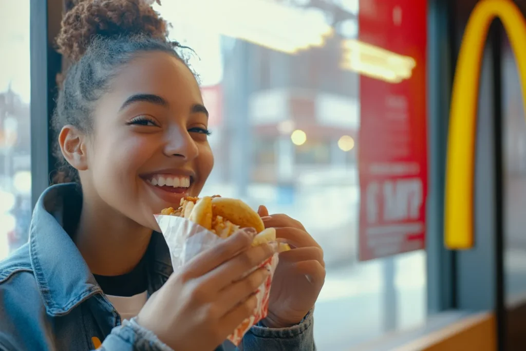 Happy customer enjoying a Snack Wrap