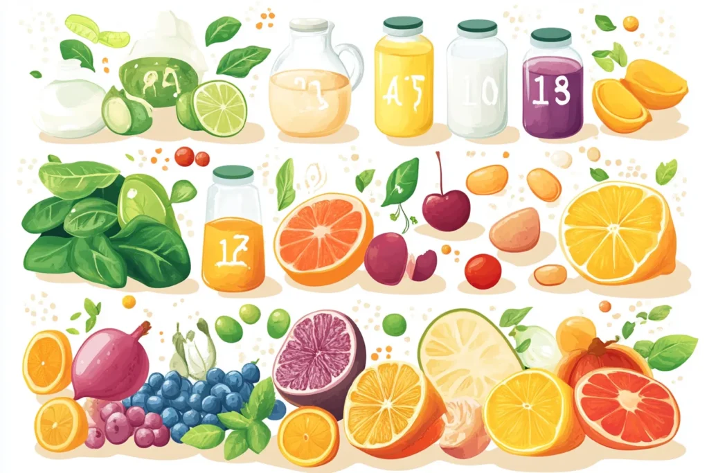 Table of vitamins and minerals with sources.