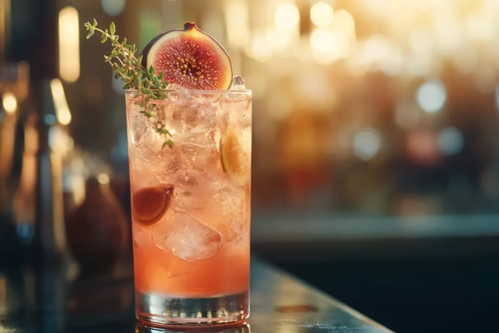 Fig cocktail with lemon and thyme garnish