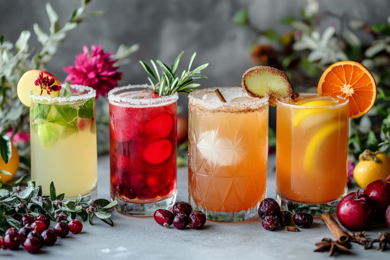 Seasonal mocktails presented with seasonal decorations