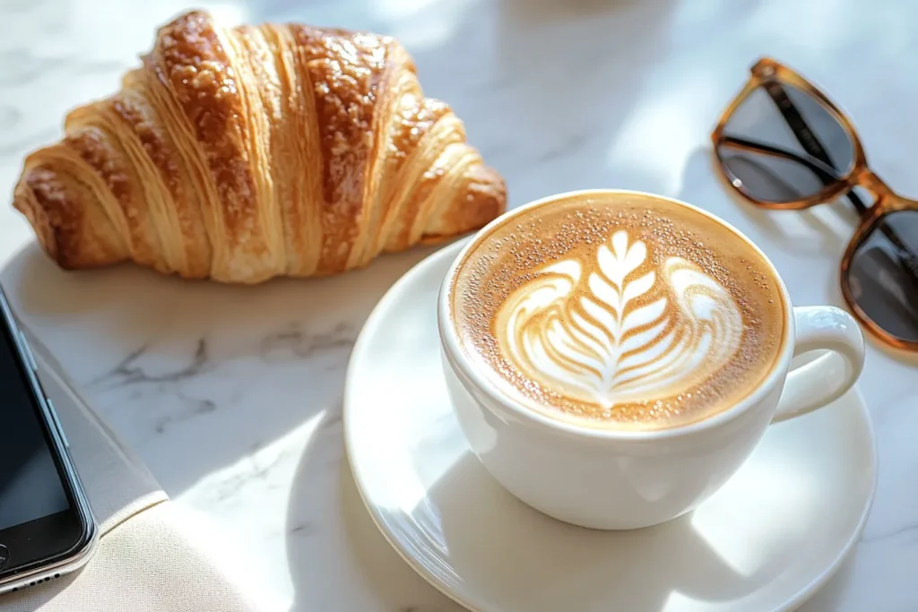 Instagram photo of a Starbucks flat white with aesthetic setup