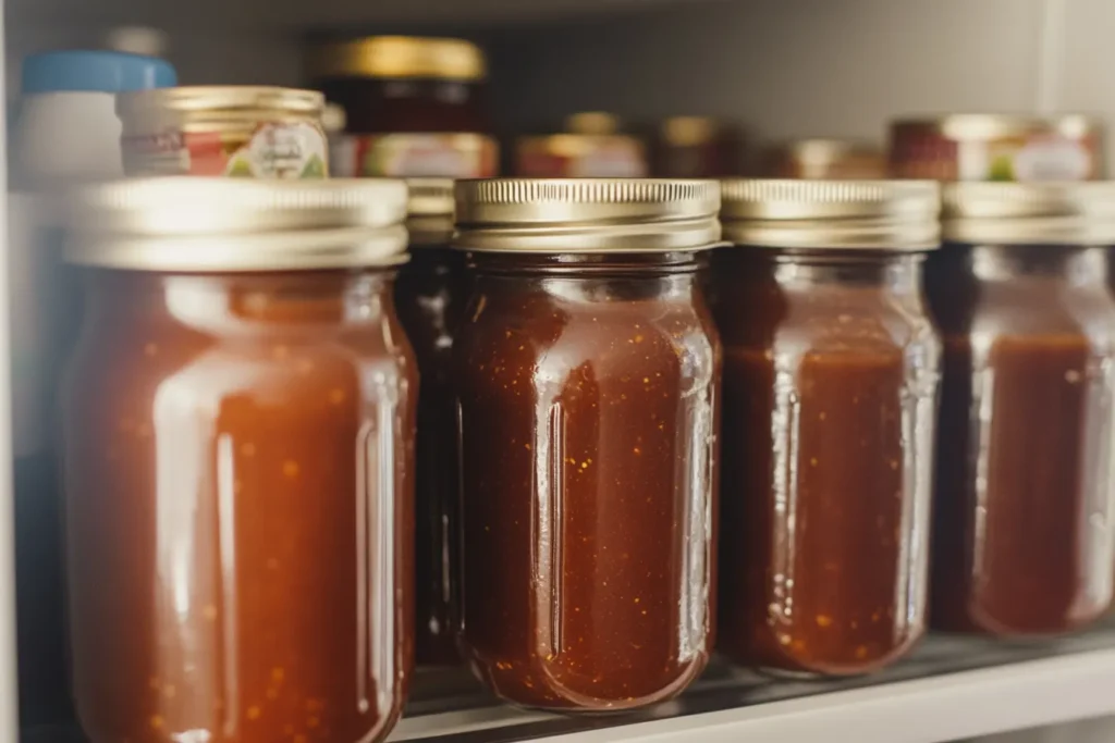 Vinegar BBQ sauce stored in labeled glass jars