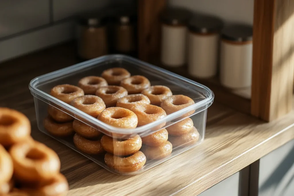 “mini donuts stored in airtight container”