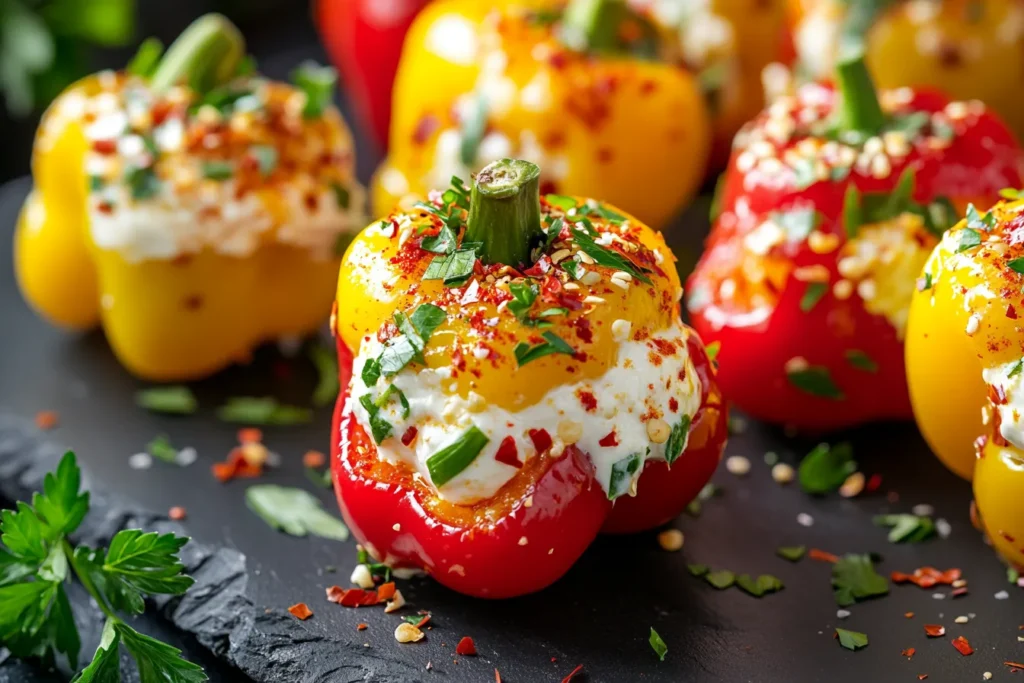 Mini bell peppers stuffed with scallion cream cheese