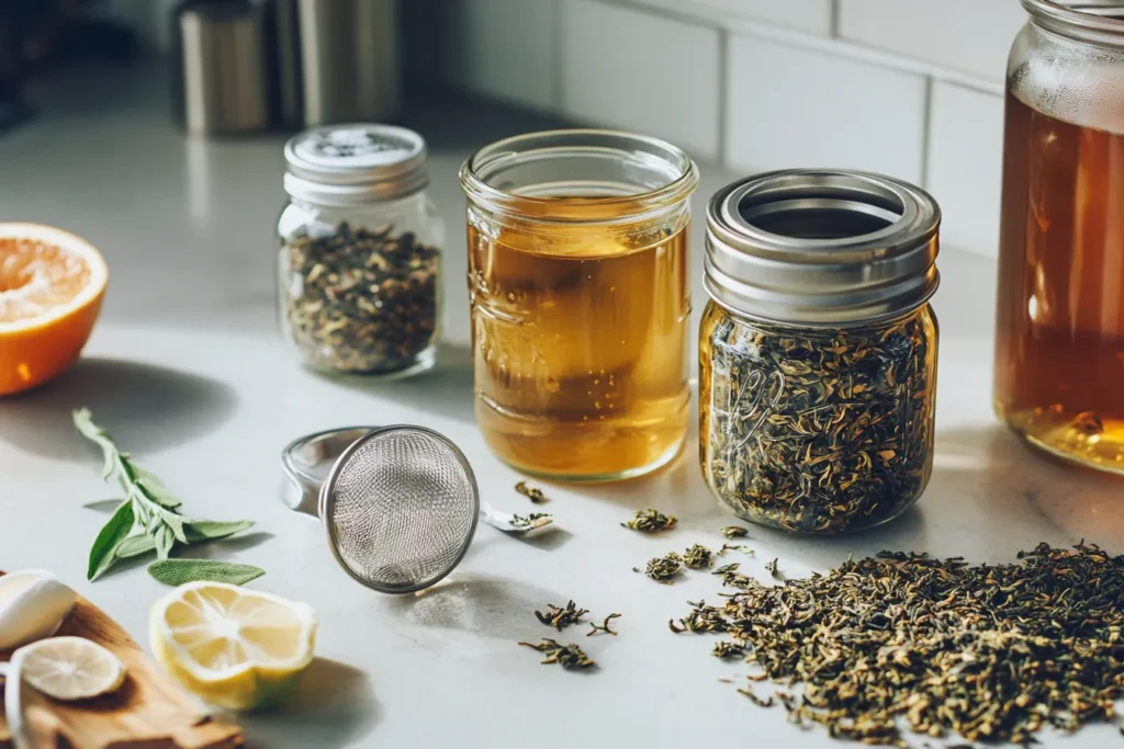 Loose leaf tea and glass jars