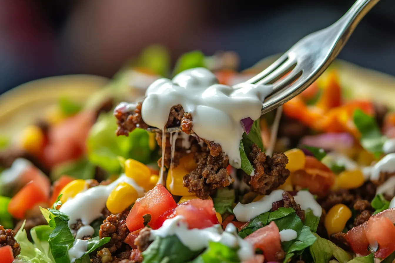 Crunchy and creamy textures in taco salad