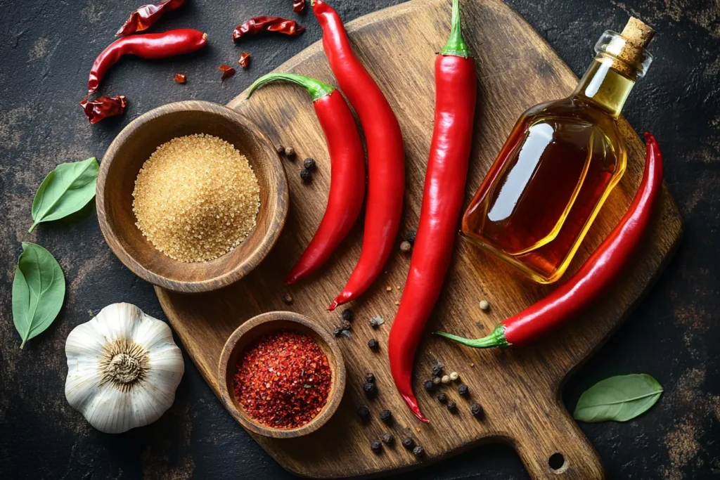 Tiger sauce ingredients on a cutting board