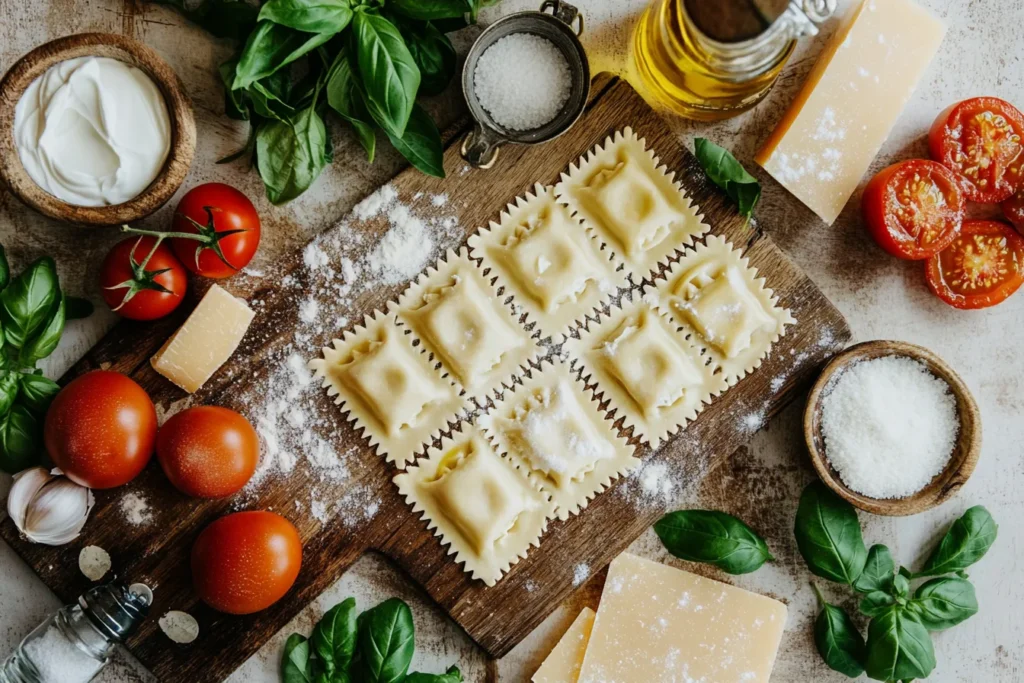 Ingredients for Trader Joe’s Ravioloni Recipe on counter
