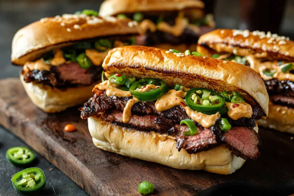 Different styles of tri tip sandwiches
