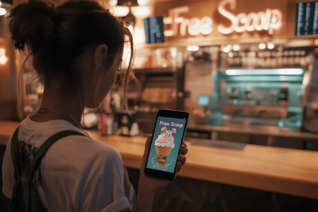 Person using an ice cream rewards app on their phone