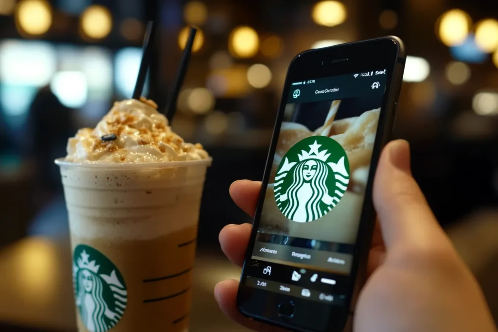 Starbucks app on phone showing custom drink order