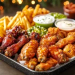Wingstop chicken wings served with sauces on a tray