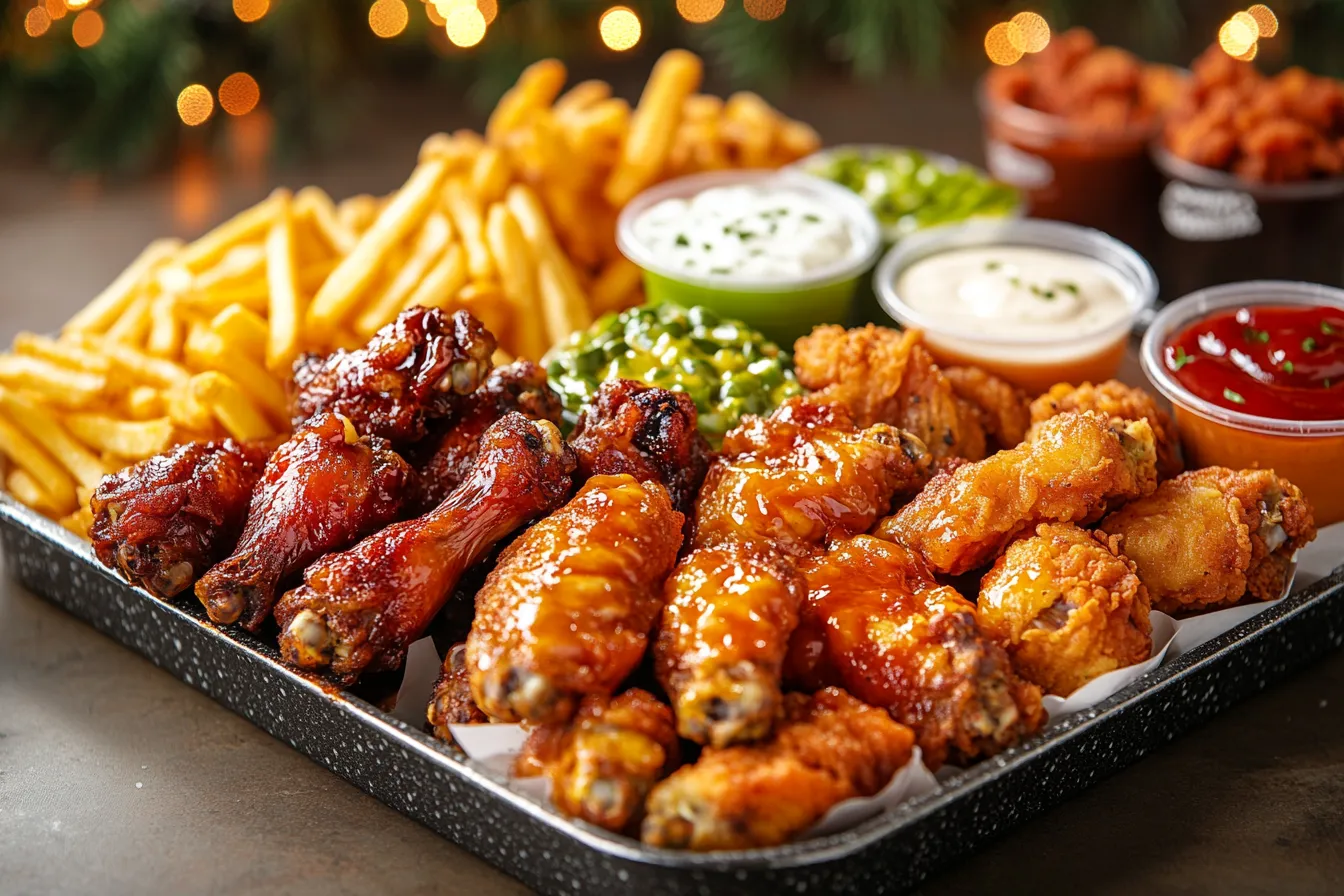Wingstop chicken wings served with sauces on a tray