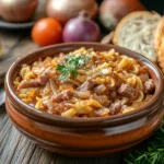 Traditional Italian Genovese tuna pasta dish served in a white bowl