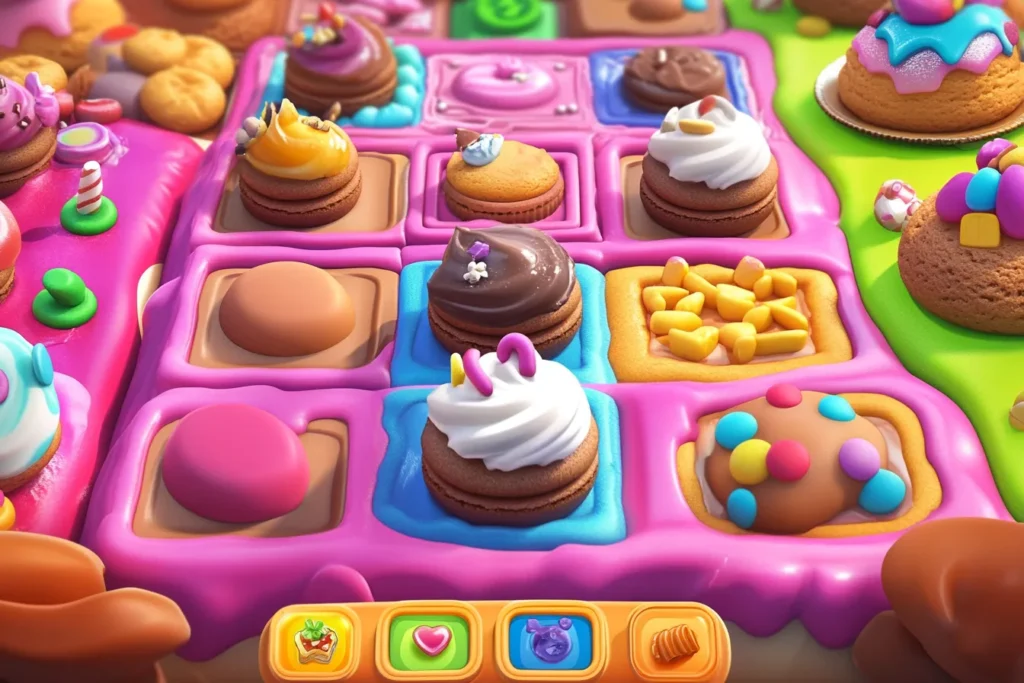 Cookie Jam level with dessert-themed puzzle