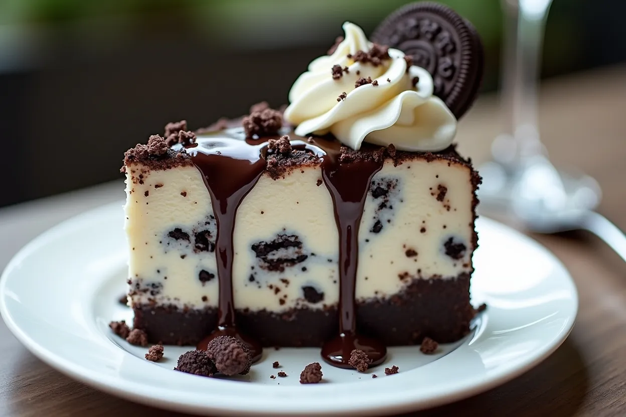 Oreo cookie cake ice cream topped with whipped cream