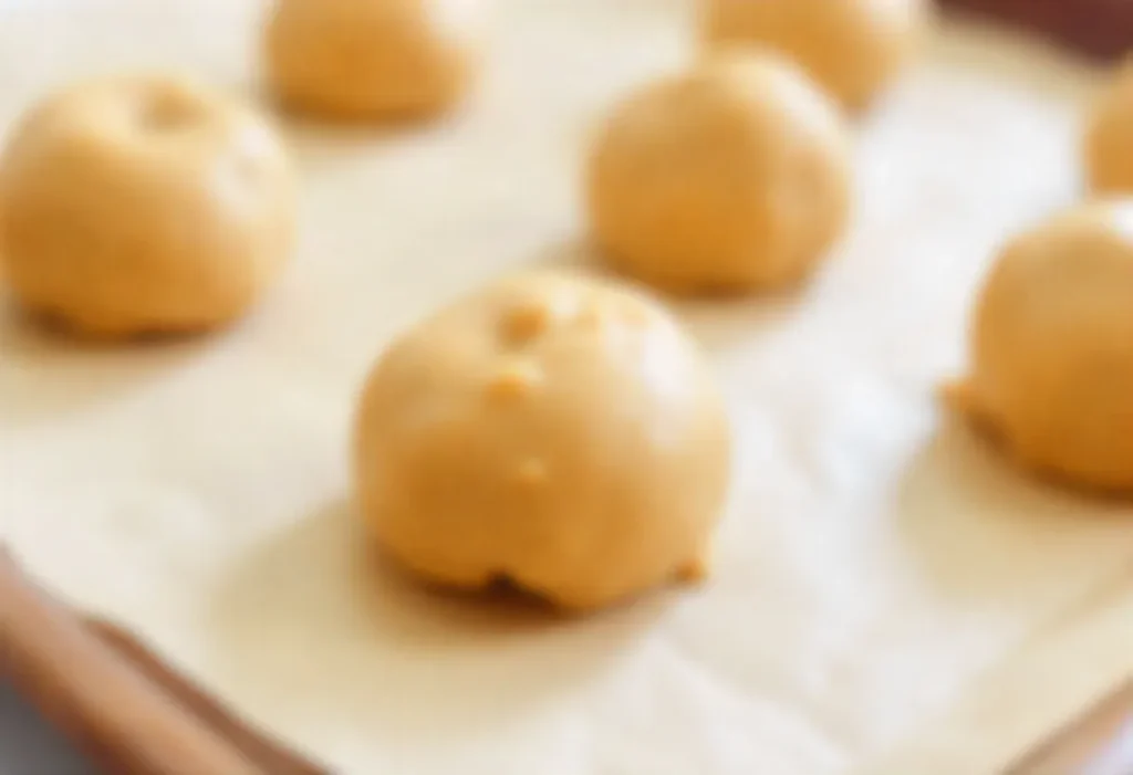 Cookie dough scoops on a baking tray